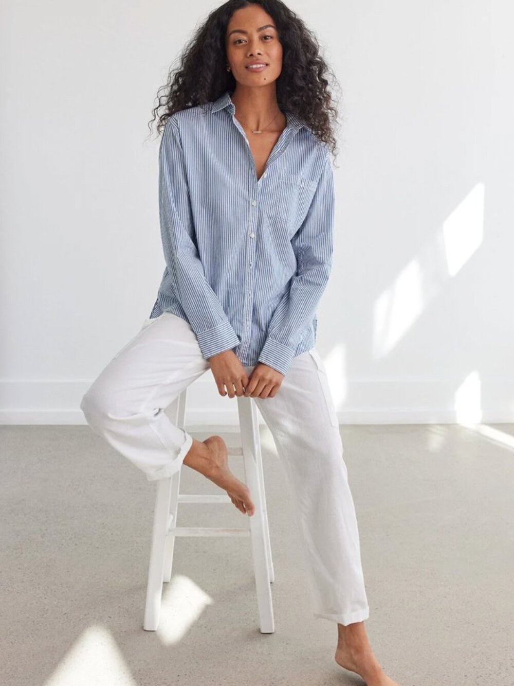 Unsubscribed Striped Boyfriend Shirt, Rustic Blue - Size XS